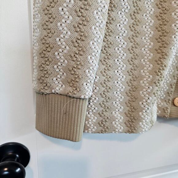 Vintage 70s Cardigan Womens Small Tan Embroidered Mod Preppy Button V-Neck - Picture 5 of 10